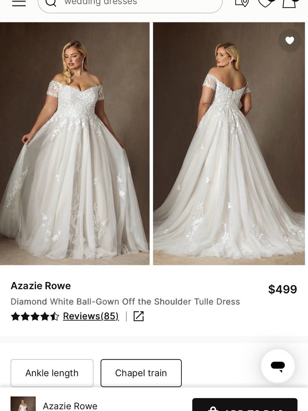 Plus size White Azazie wedding dress